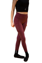 Load image into Gallery viewer, Strong Gold IrishDance Leggings, Dark Red Black, Pockets
