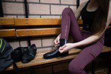 Load image into Gallery viewer, Strong Gold IrishDance Leggings, Dark Red Black, Pockets
