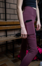 Load image into Gallery viewer, Strong Gold IrishDance Leggings, Dark Red Black, Pockets
